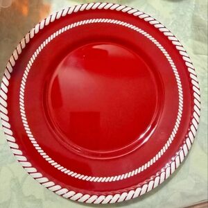 4 pc Red Burgundy Nautical Rope Edge Dinner Plates Melanine